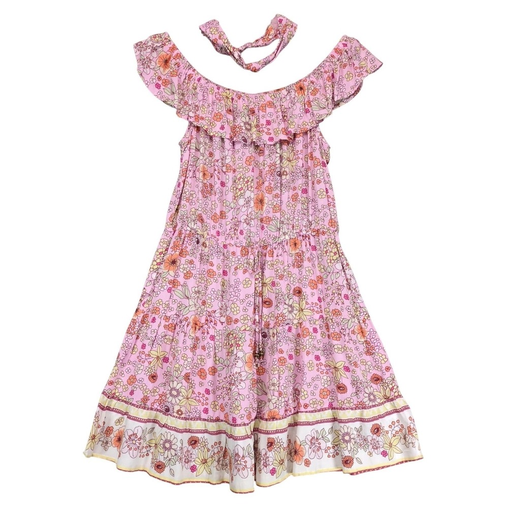 Bebop‎ Pink Floral Off-Shoulder Mini Dress Sz L Matching Headband Festival Boho